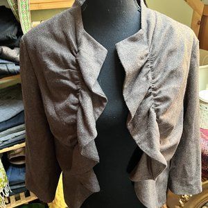 Tabitha Anthropologie, brown wool blend ruffle front blazer jacket